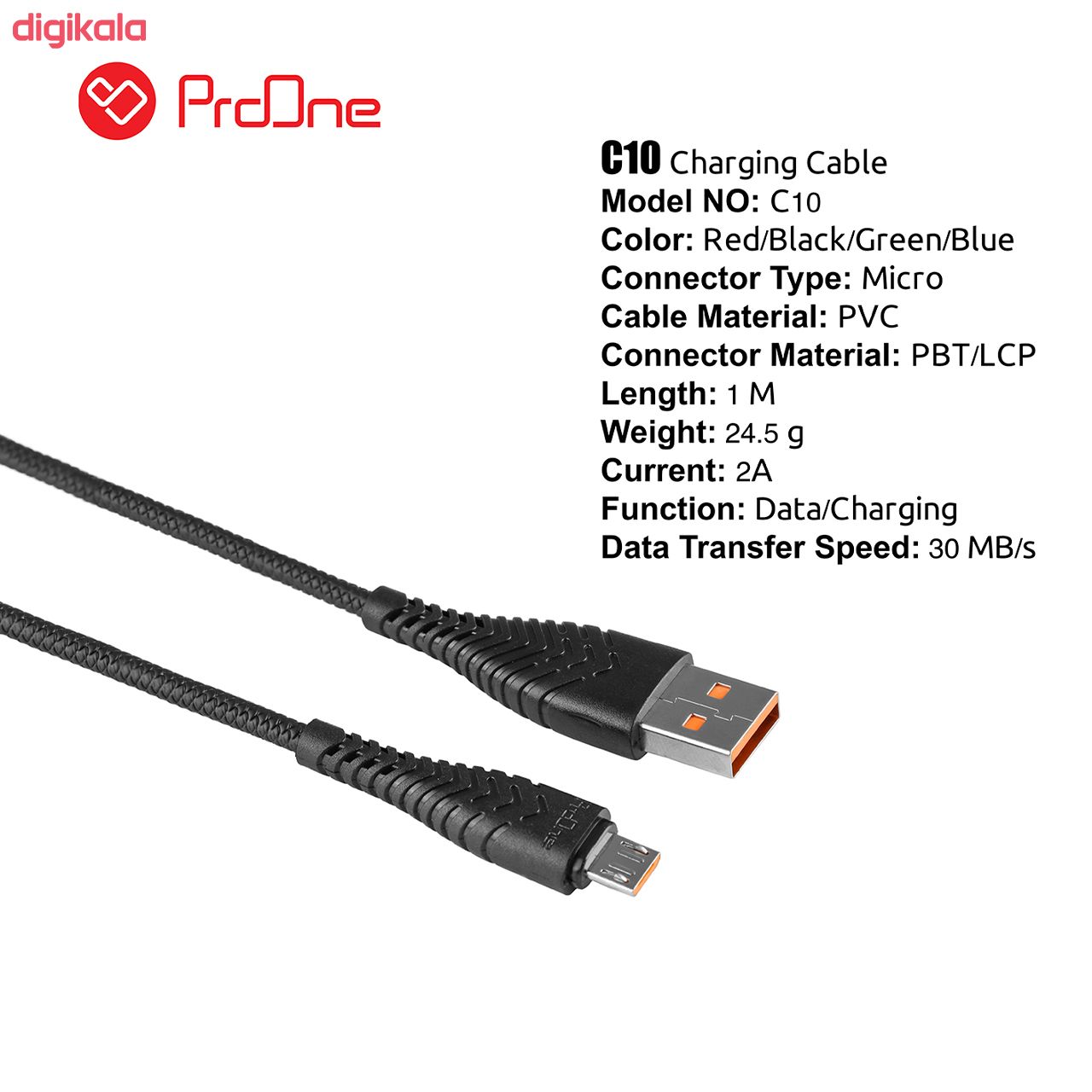 کابل تبدیل USB به microUSB پرو وان مدل C10 طول 1 متر main 1 7