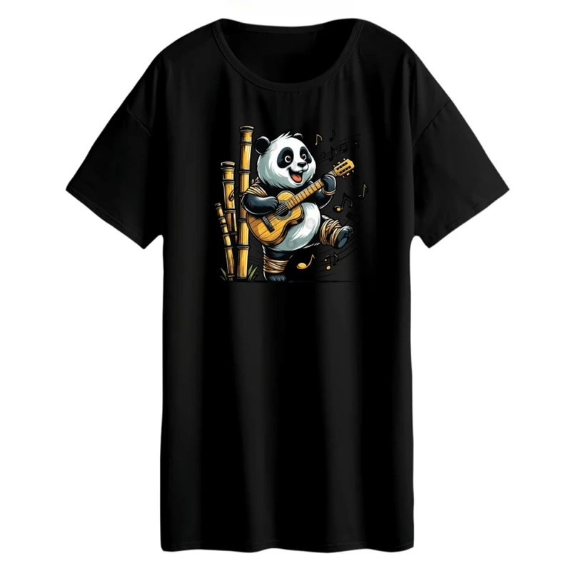 تی شرت لانگ زنانه مدل پاندا گیتار