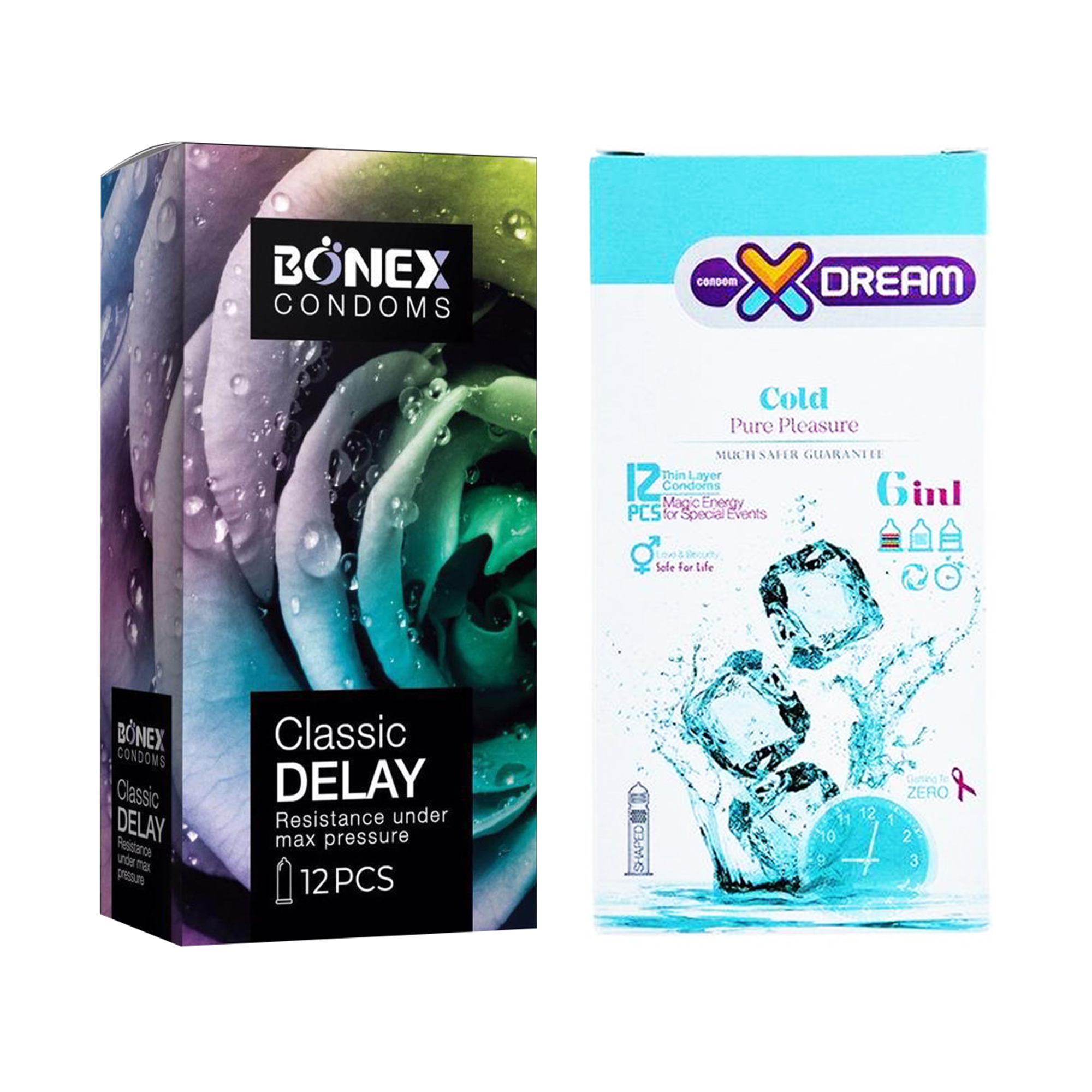کاندوم بونکس مدل Classic Delay بسته 12 عددی به همراه کاندوم ایکس دریم مدل Cold بسته 12 عددی