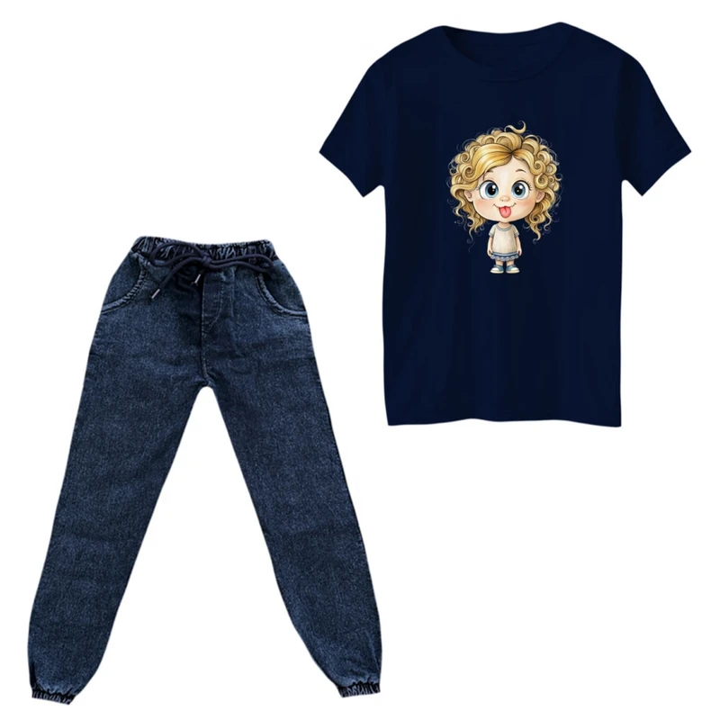 ست تی‌شرت و شلوار دخترانه مدل دختر زبون دراز