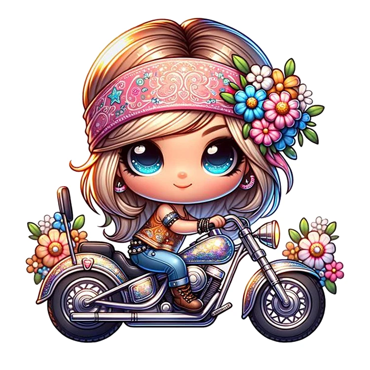 استیکر پارچه و لباس پاد آفرین مدل کارتونی دخترانه طرح موتورسواری کد S2858