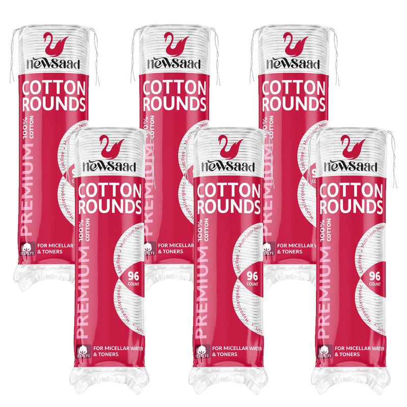 پد پاک‌کننده آرایش صورت نیوساد مدل Cotton-Rounds شش بسته 96 عددی