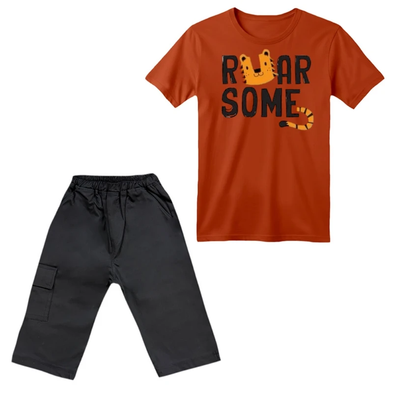 ست تی‌شرت آستین کوتاه و شلوارک پسرانه مدل ببر کد ۲۳