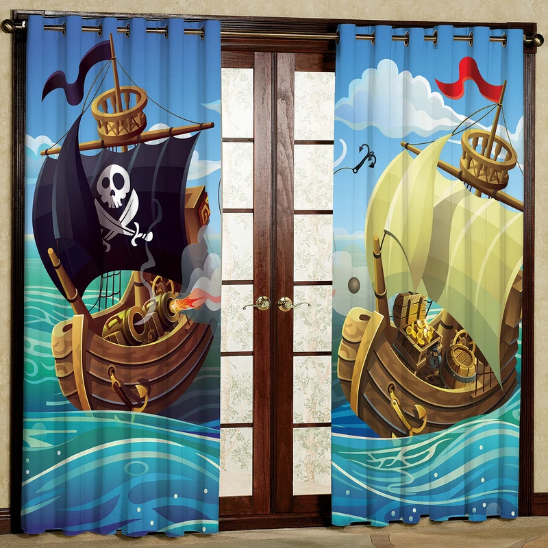 پرده مدل دزدان دریایی مخمل پانچی کد 1276L سایز 140x280 سانتی متر