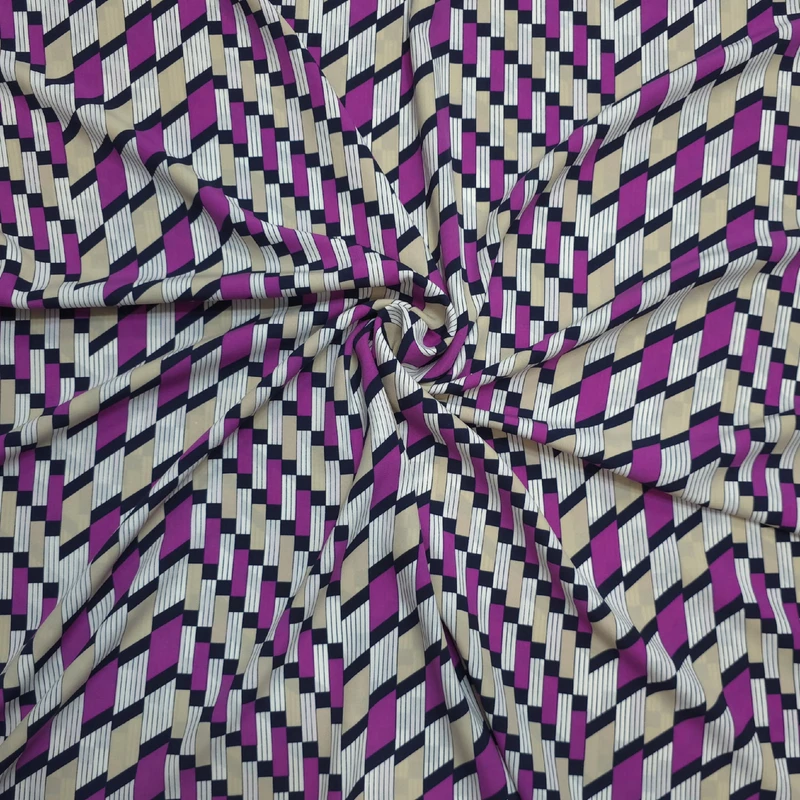 پارچه لباس عرض ۱.۵ متر مدل کرپ طرح هندسی کره ای رنگ سرخابی
