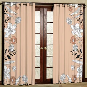 پرده بارمان دکور طرح حاشیه گل مدل مخمل پانچی کد 5660LR W سایز 140x280 سانتی متر