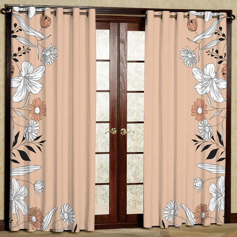 پرده بارمان دکور طرح حاشیه گل مدل مخمل پانچی کد 5660LR W سایز 140x280 سانتی متر
