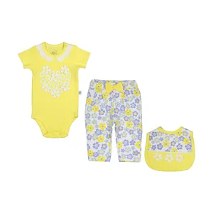ست 3 تکه لباس نوزادی نیلی مدل گل