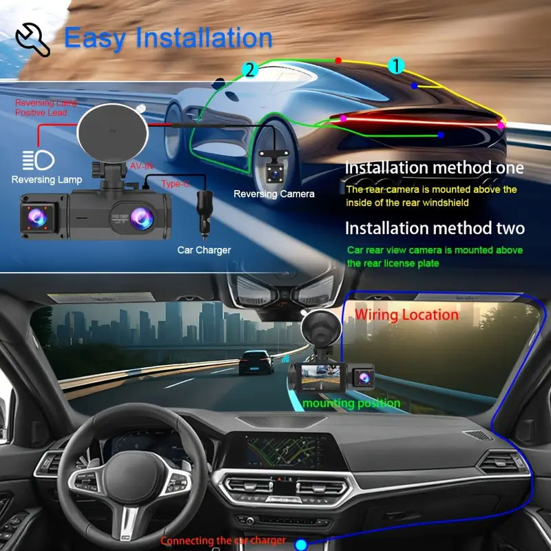 دوربین ثبت وقایع خودرو مدل 3 لنز ActionCam-F81-WiFi