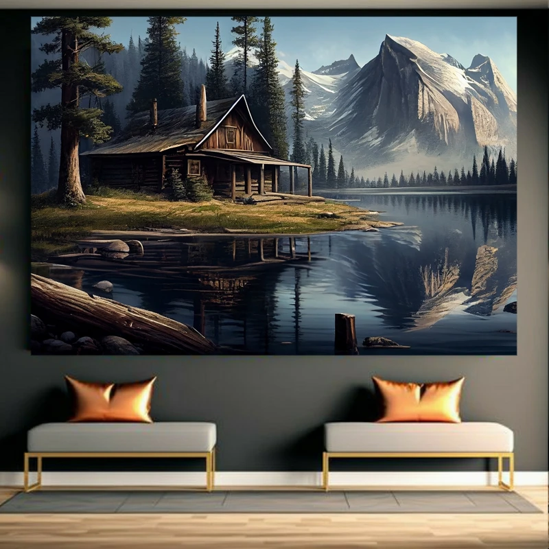  تابلو بوم طرح نقاشی خانه و کوهستان کد FP104884