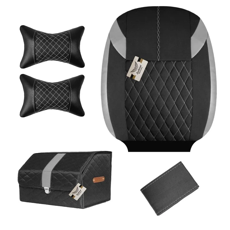 ست روکش صندلی خودرو سوشیانت مدل گندم مناسب برای 206 و 207 به همراه پشت گردنی و دور فرمان و باکس