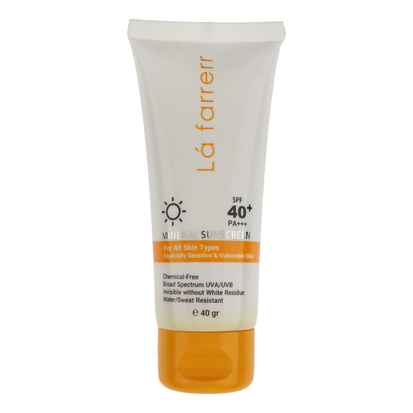 کرم ضد آفتاب بدون رنگ لافارر SPF 40 مدل مینرال ‌حاوی محافظ UVA و UVB و PA+++مناسب پوست‌های حساس حجم 40 میلی‌لیتر