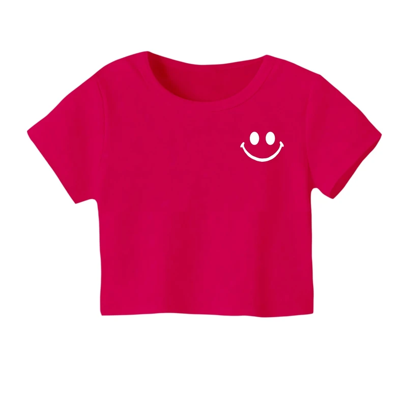 کراپ‌ تی‌شرت آستین کوتاه زنانه مدل ایموجی کد ۵