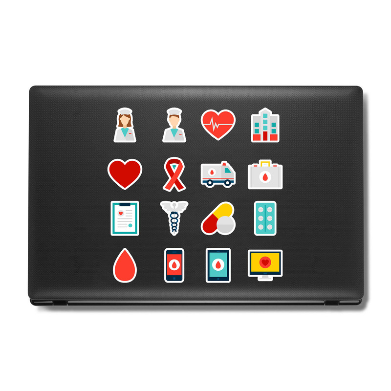 استیکر لپ تاپ و موبایل بووم طرح پزشکی کد MR111 مجموعه 16 عددی