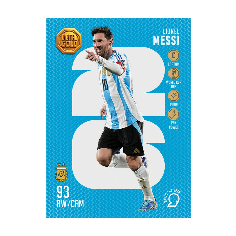 شمش طلای دیجیتال 18 عیار سوت مدل لیونل مسی LIONEL MESSI طرح کارت فوتبالی جام جهانی 2026 کد SO10071026