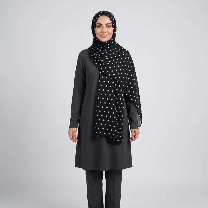 شال زنانه مدل نخی خالخالی مزونی کد a-2448