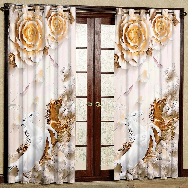  پرده بارمان دکور طرح اسب مدل هازان پانچی کد 5300 W سایز 140x280 سانتی متر