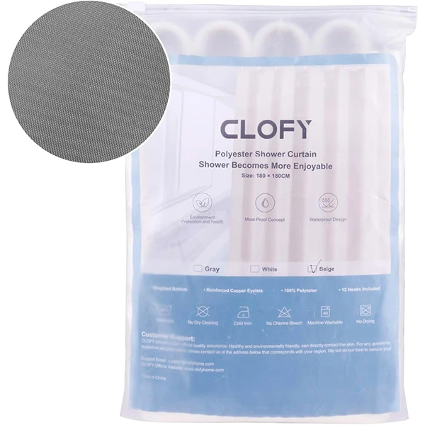 عکس شماره 9 : پرده حمام کلوفی مدل ‎sc-ps01 grau سایز 180x180 سانتی متر