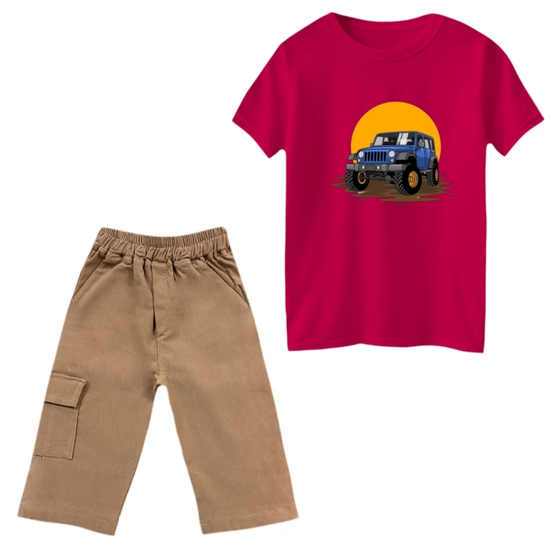 ست تی‌شرت و شلوارک پسرانه مدل جبپ و غروب