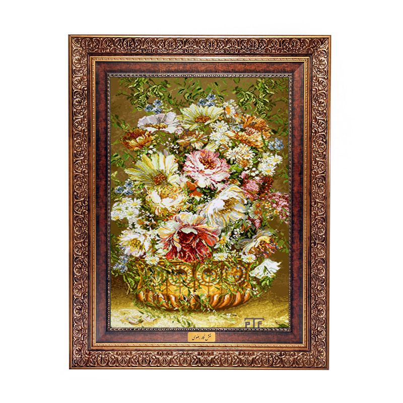 تابلو فرش ماشینی نقش نگار رضوی طرح گل کد 430KC