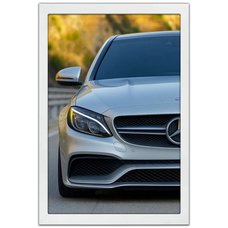 تابلو بکلیت طرح ماشین و خودرو مرسدس بنز Mercedes-Benz AMG C63 S مدل W-po1869 فریم سفید