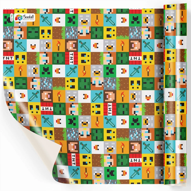 کاغذ کادو صدفی طرح ماینکرافت سایز 50*70 سانتی متر بسته 5 عددی