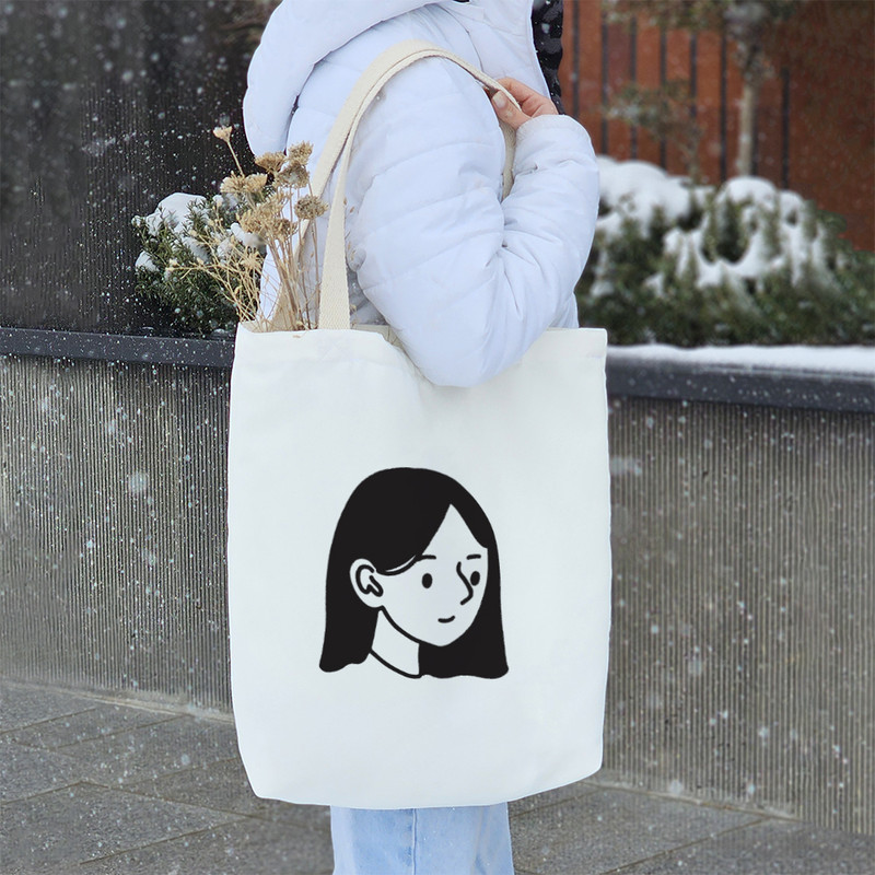 ساک خرید پارچه ای خندالو طرح پرتره دختر مدل توت بگ کد 6945