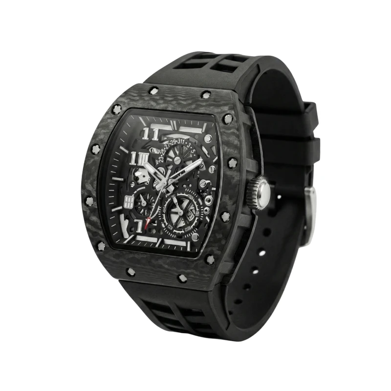 ساعت مچی عقربه‌ای کوارتز مردانه مدل اسپرت تک موتوره صفحه نیمه اسکلتون بند پیو کد R۲