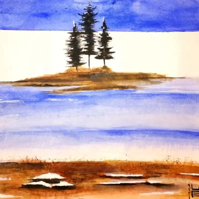 نقاشی آبرنگ مدل درخت رویای کاج کد 08