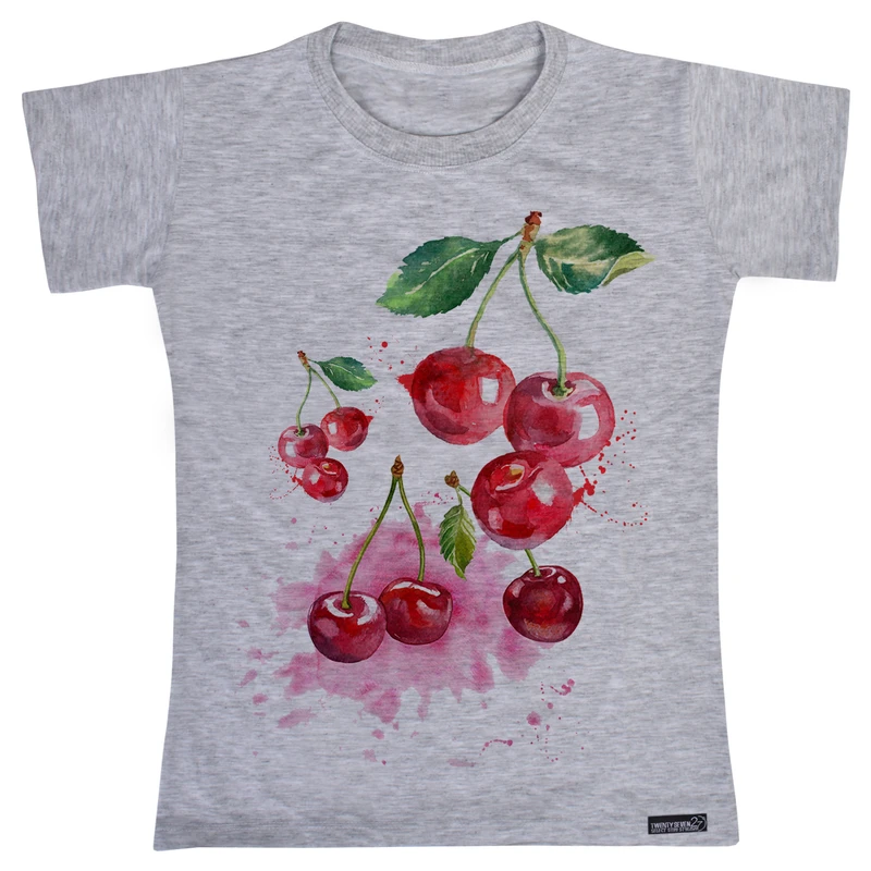 تی شرت آستین کوتاه دخترانه 27 مدل Red Cherries کد MH957