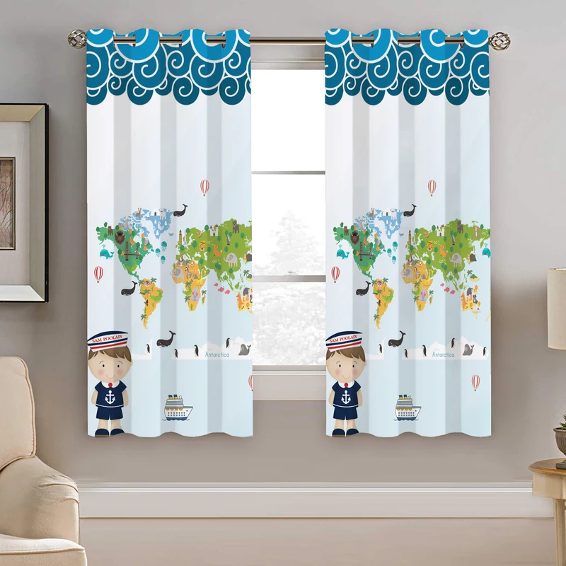 پرده نیروانا طرح نقشه جهان کودک مدل مخمل کد 8190 سایز 140×200 سانتی متر