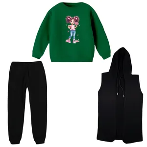 ست 3 تکه لباس راحتی بچگانه مدل دخترک و گل  