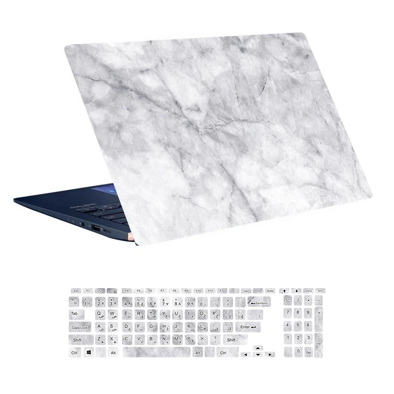 استیکر لپ تاپ توییجین و موییجین طرح Marble کد 46 مناسب برای لپ تاپ 15.6 اینچ به همراه برچسب حروف فارسی کیبورد 
