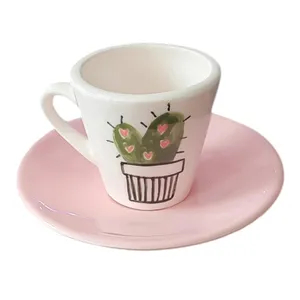 ست فنجان و نعلبکی سرامیکی مدل کاکتوس