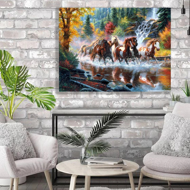 تابلو شاسی طرح نقاشی پاییز و اسب کد R013