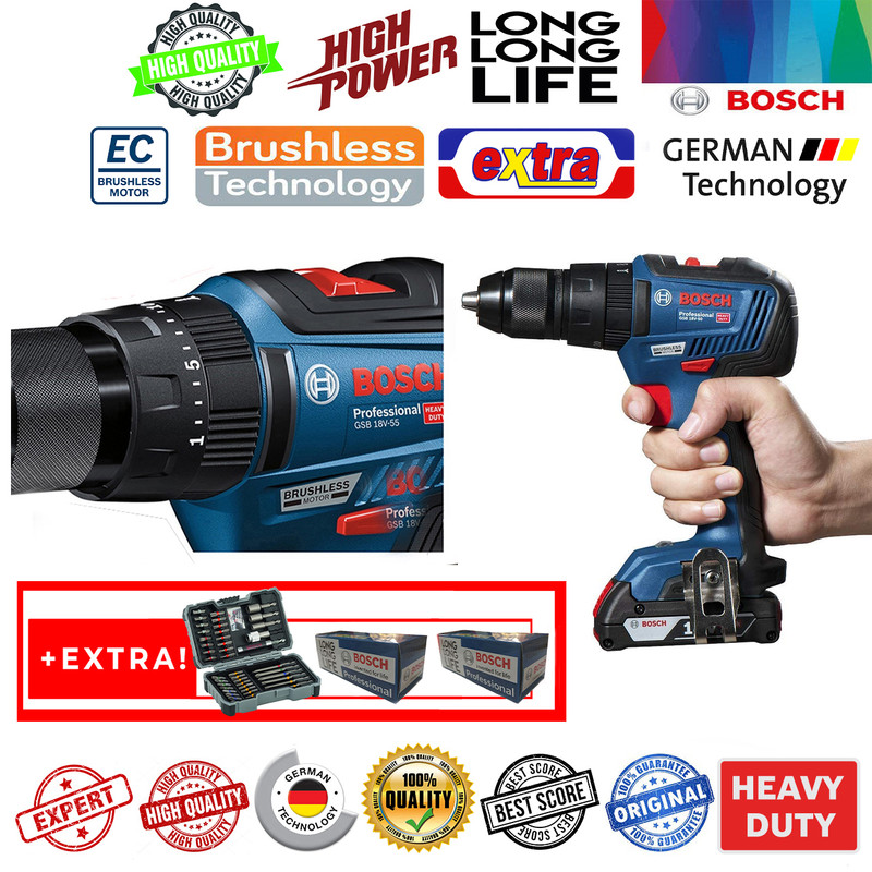 دریل پیچ گوشتی شارژی چکشی بوش مدل GSB 18 V-50 کد BAG EXTRA EC