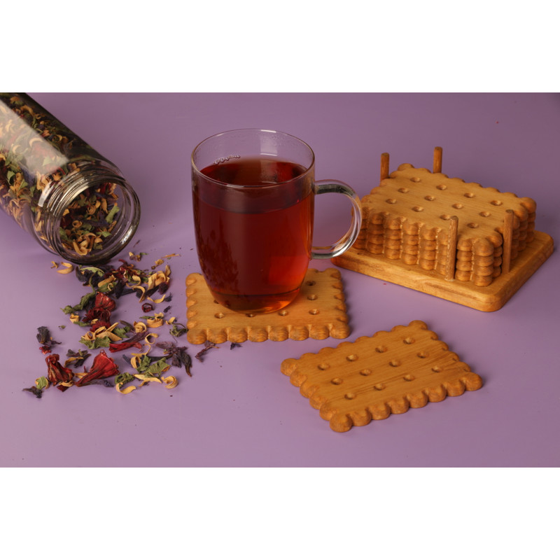 زیر لیوانی مدل بیسکوییت مستطیلی بسته 6 عددی به همراه استند