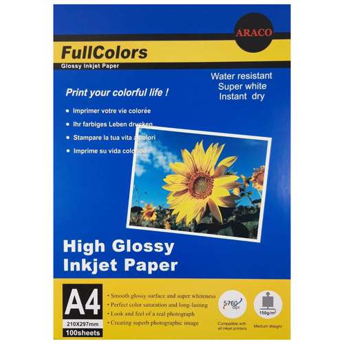 کاغذ چاپ عکس فتوگلاسه آراکو مدل 150g سایز A4 بسته 100 عددی