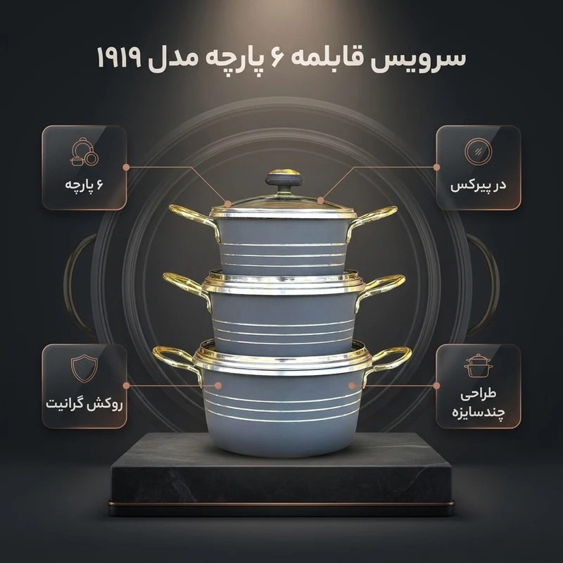 عکس شماره 2 : سرویس قابلمه ۶ پارچه مدل ۱۹۱۹