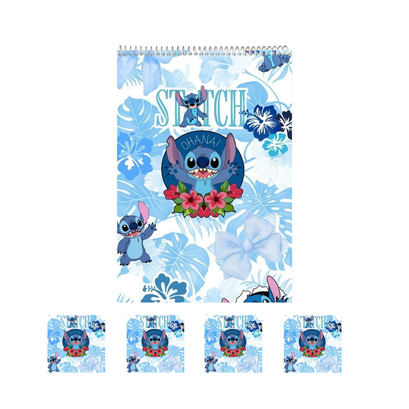 دفتر نقاشی 50 برگ مدل استیچ طرح کیوت کد 2 به همراه برچسب مجموعه 5 عددی