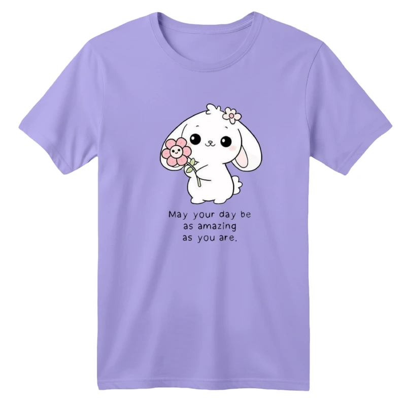 تی شرت آستین کوتاه بچگانه مدل خرگوش و گل