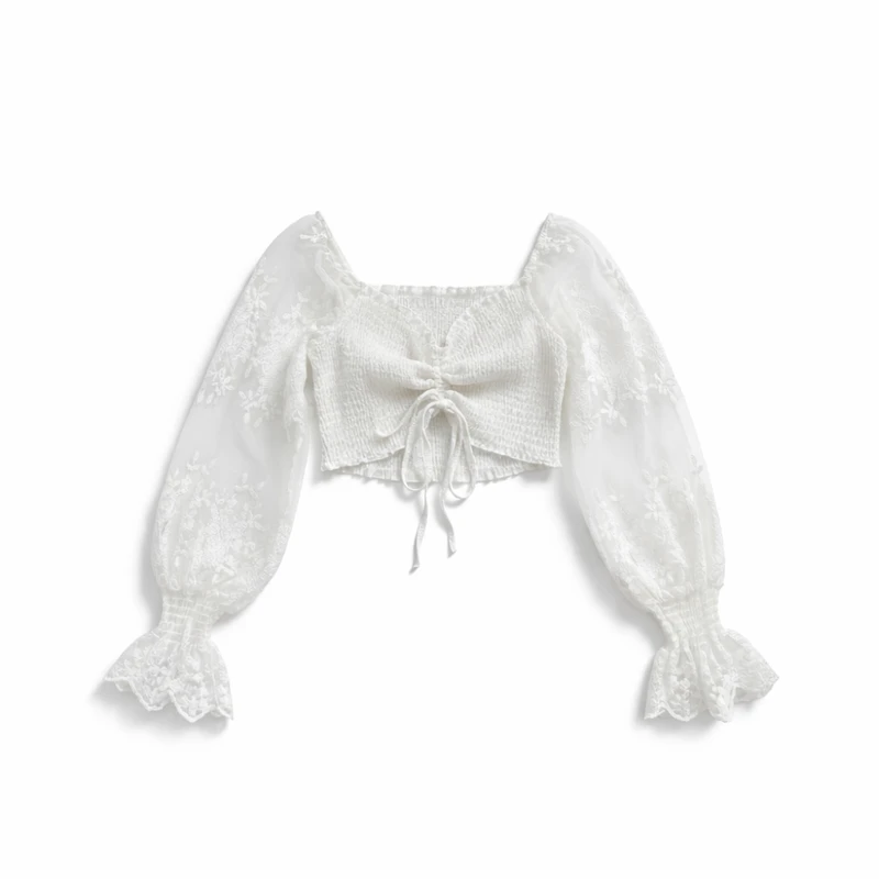 کراپ بلوز آستین بلند یقه دلبری زنانه مدل Wemaj