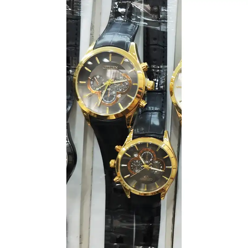 ست ساعت مچی عقربه ای زنانه و مردانه مدل تک موتوره صفحه طرح بند چرم کد 2