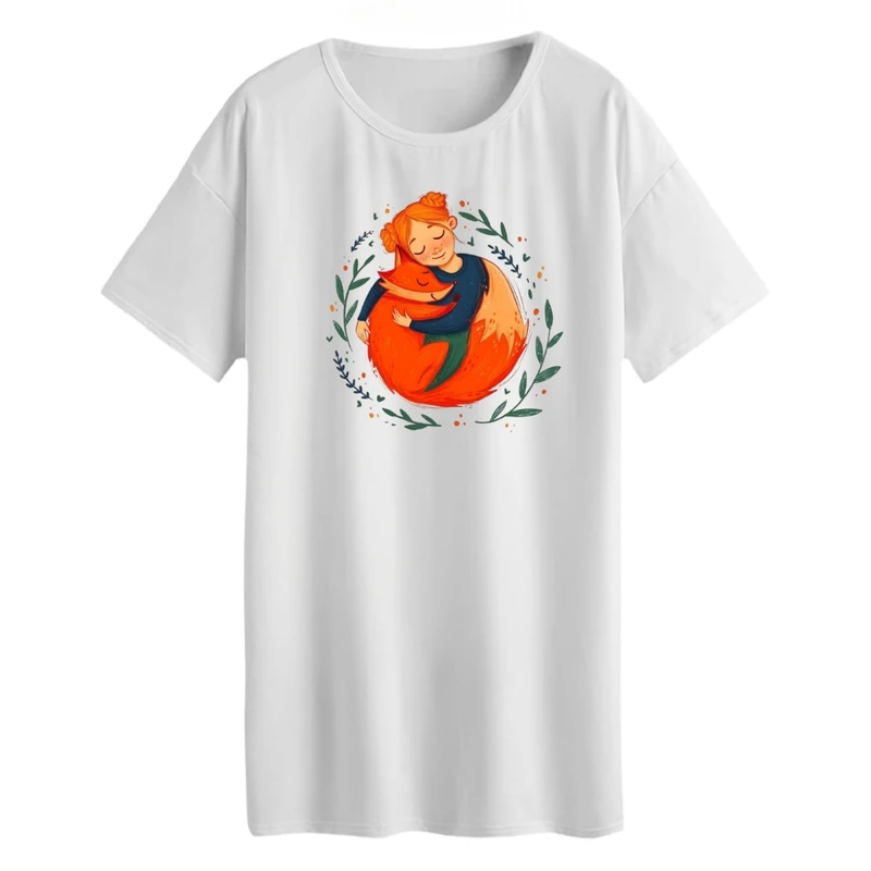 تی شرت لانگ زنانه مدل دخترک و روباه کد 2