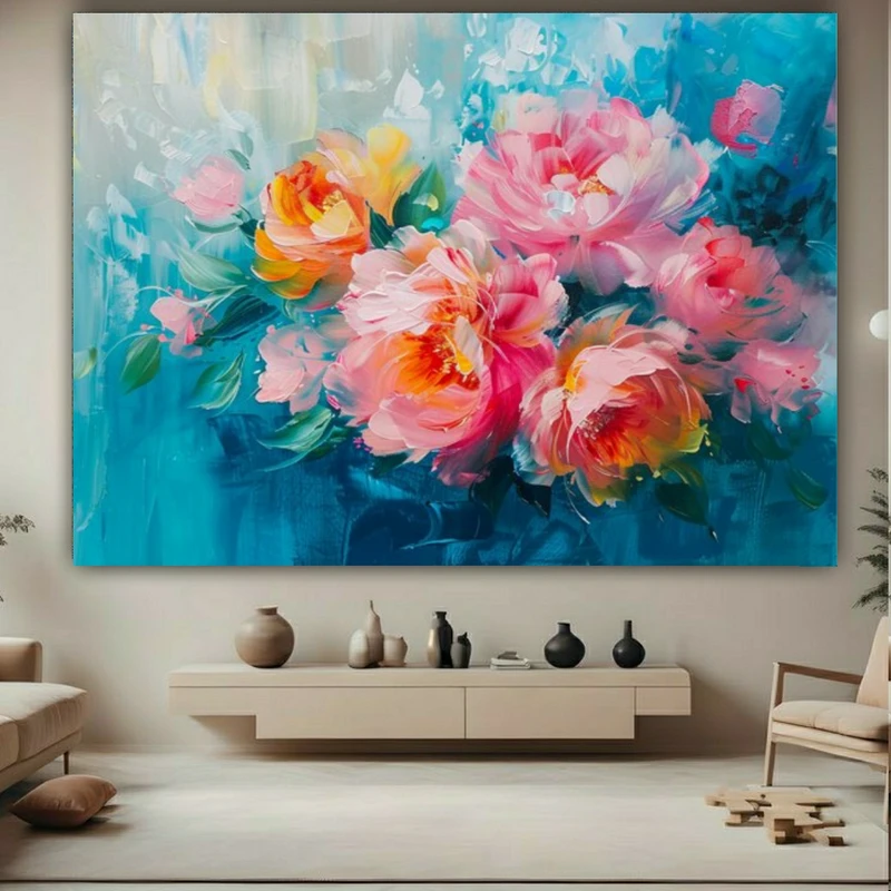 پوستر طرح مخمل نقاشی گلدان گل فانتزی کد FP105632