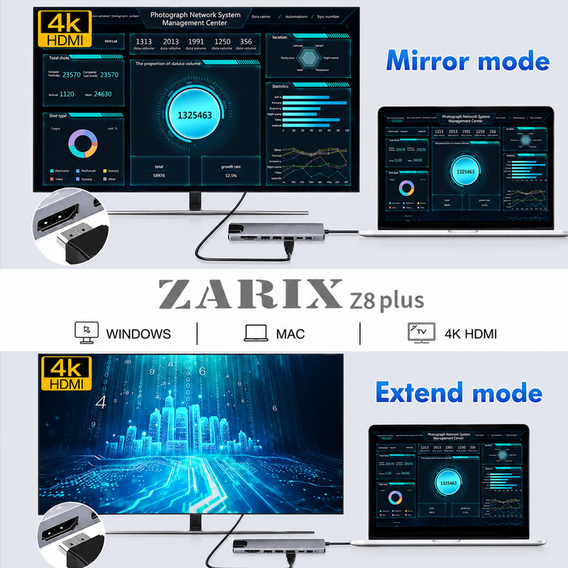 هاب ۸ پورت USB-C زاریکس مدل Z8 Plus 