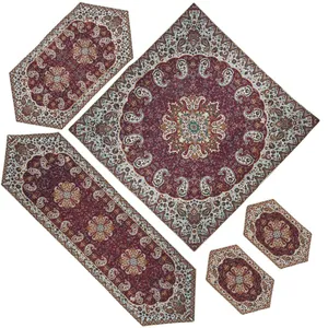 ست 5 تکه رومیزی ترمه طرح نسترن مدل VIA.ZR5