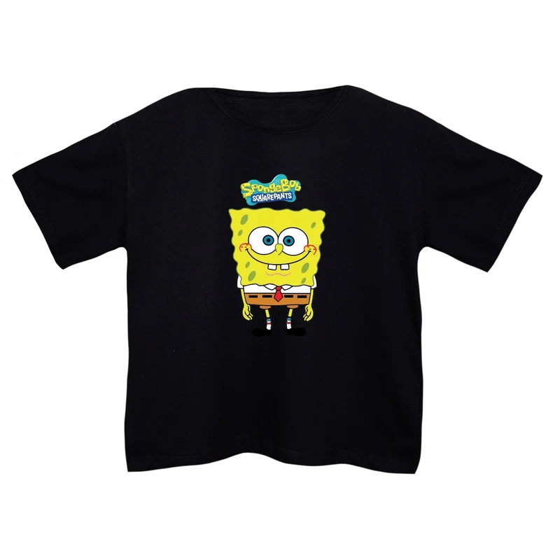 کراپ‌تی شرت آستین کوتاه زنانه مدل باب اسفنجی کد 1