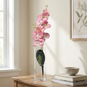 گل مصنوعی شاخه ارکیده دو بازو 10 گل کیفیت عالی دارای برگ ابعاد 57x15x5 سانتی متر وزن 300 گرم