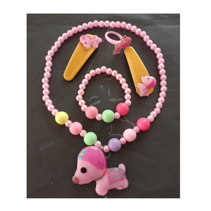 نیم ست دخترانه مدل سگ کوچولو کد Pnk-2 به همراه گیره مو